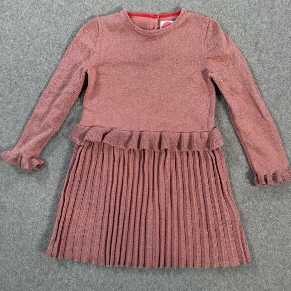 Mini Boden Dusty Pink Sparkle Knit Dress Girls 5-6 Pleated Skirt Ruffle Waist - Picture 1 of 9